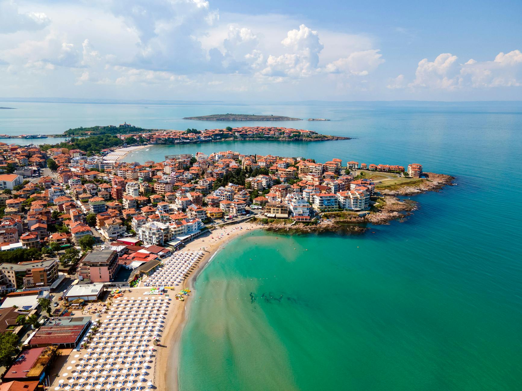 aerial view of a coastal city